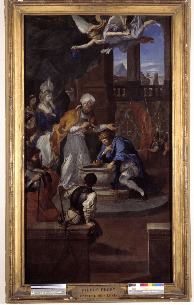 The Bapteme of Clovis I (465-511), 25. december 496, af Saint Remi, eveque of Reims (olie på lærred) af Pierre Puget