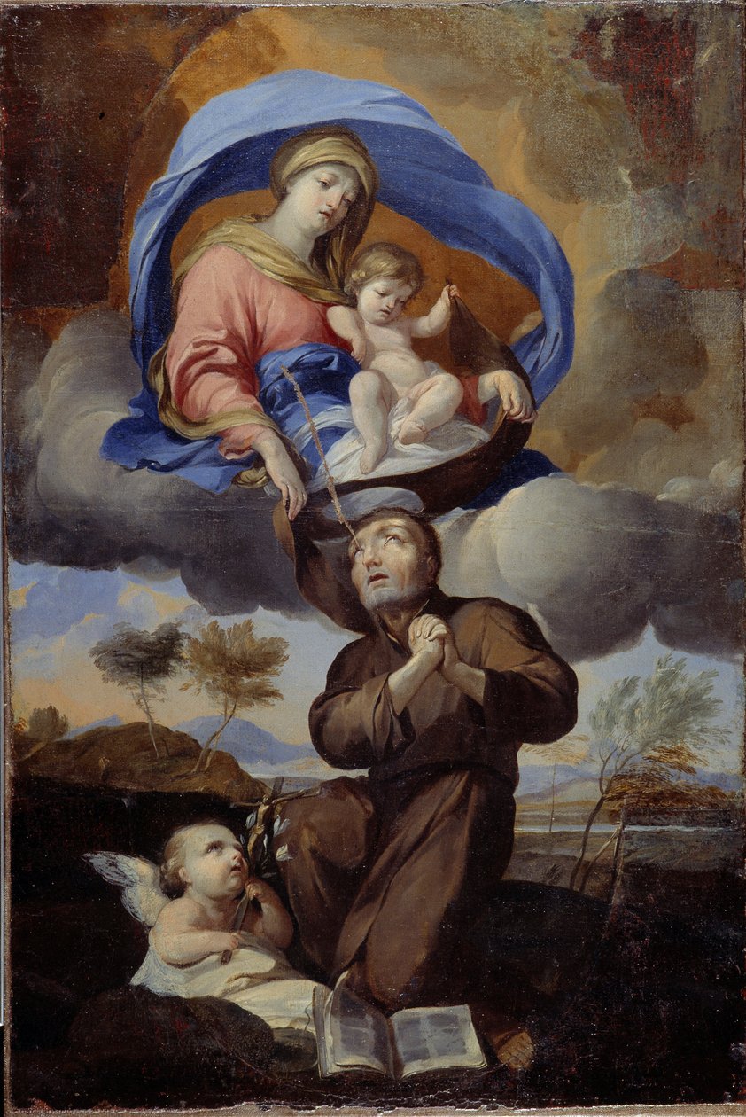 Jomfruen giver skulderbladet til Saint Simon Stock (død 1265) (olie på lærred) af Pierre Puget