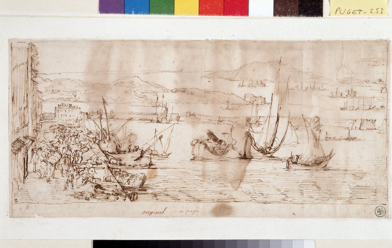 Havnen og havnen i Toulon (blæk på papir og pen) af Pierre Puget