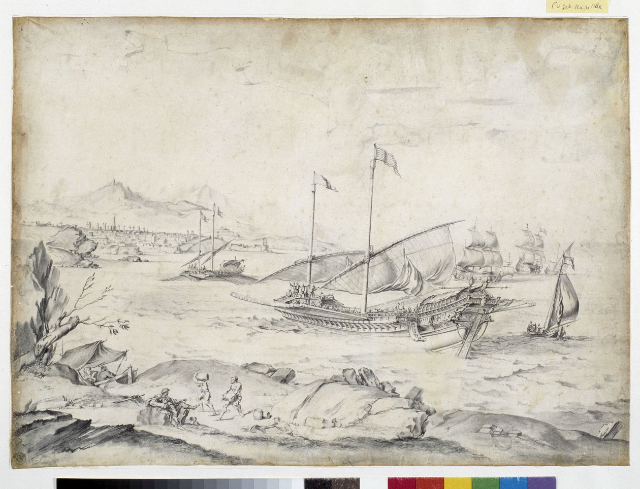 Udsigt over havnen i Marseille (tegning) af Pierre Puget