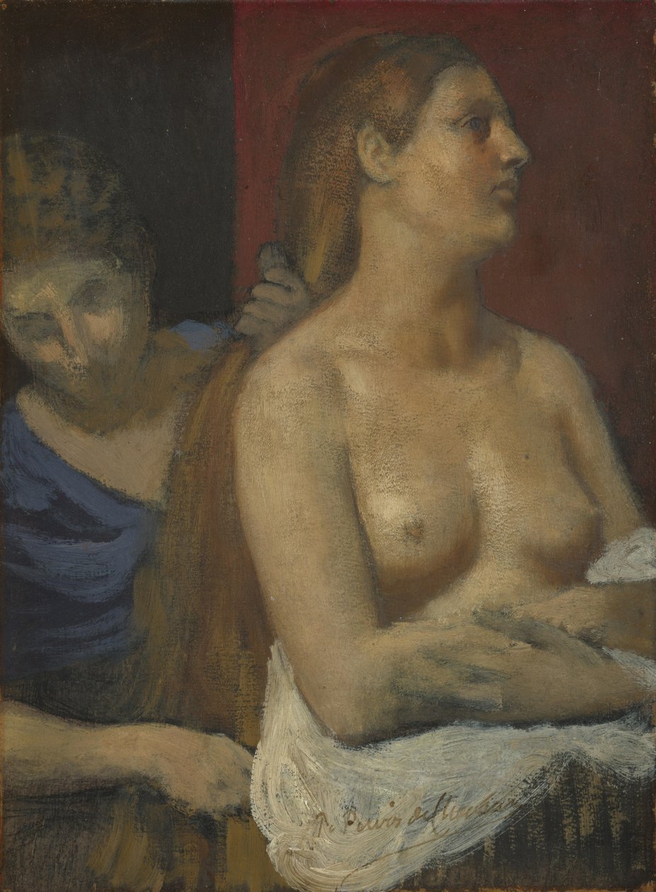 En stuepige, der reder et kvindehår, ca. 1883 af Pierre Puvis de Chavannes