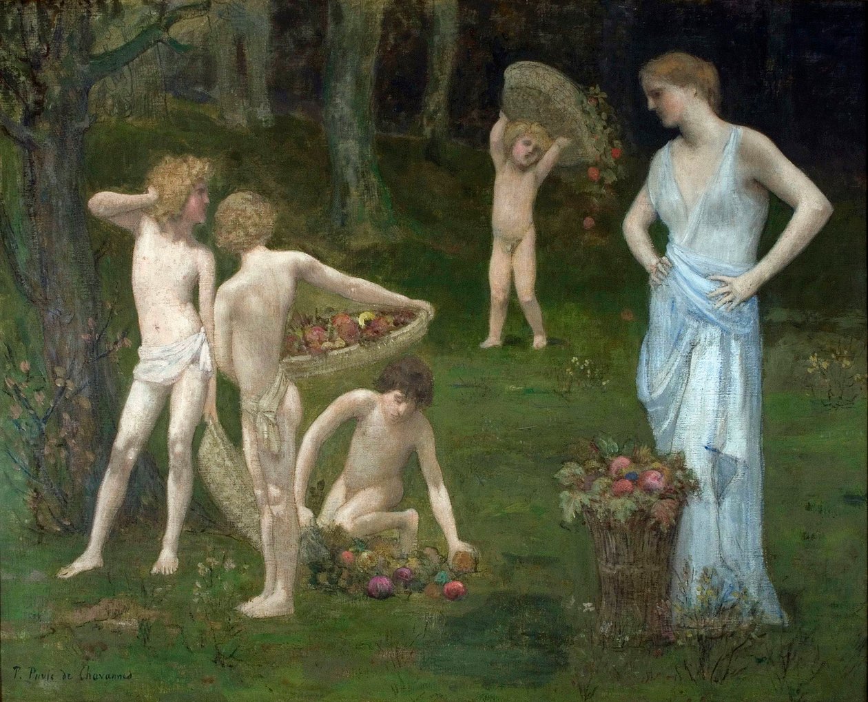 Børn i en frugthave - Puvis de Chavannes, Pierre Cecil (1824-1898) Børn i en frugthave - Olie på lærred ca. 1886-1888 City College i New York af Pierre Puvis de Chavannes