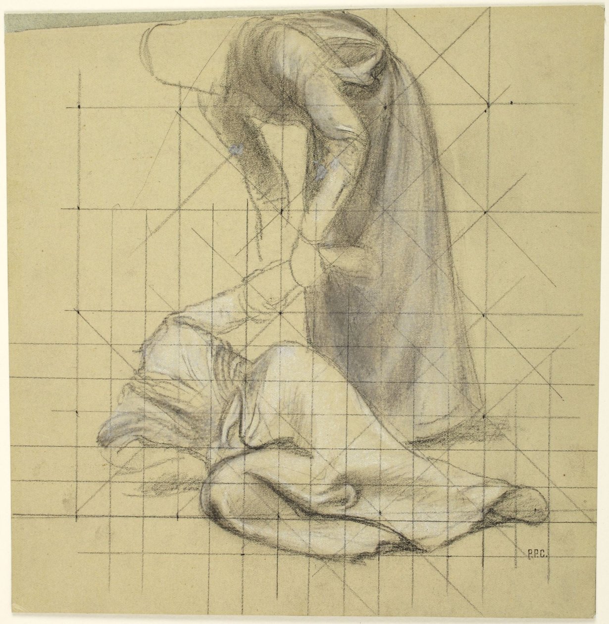 Skulptur, der løfter en faldet skikkelse, forstudie til serien »St. Genevièves liv«, Paris, Pantheon af Pierre Puvis de Chavannes