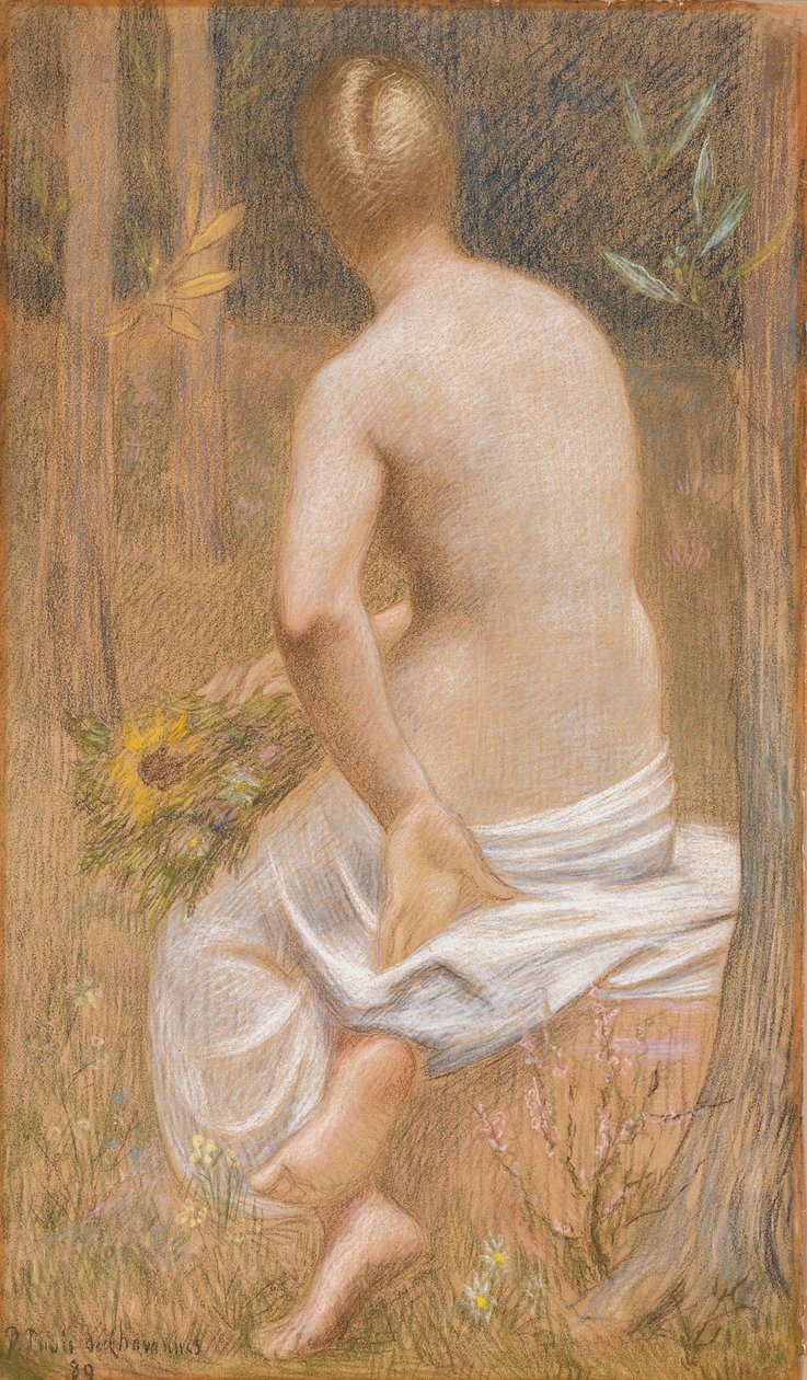 Siddende kvindefigur set bagfra af Pierre Puvis de Chavannes
