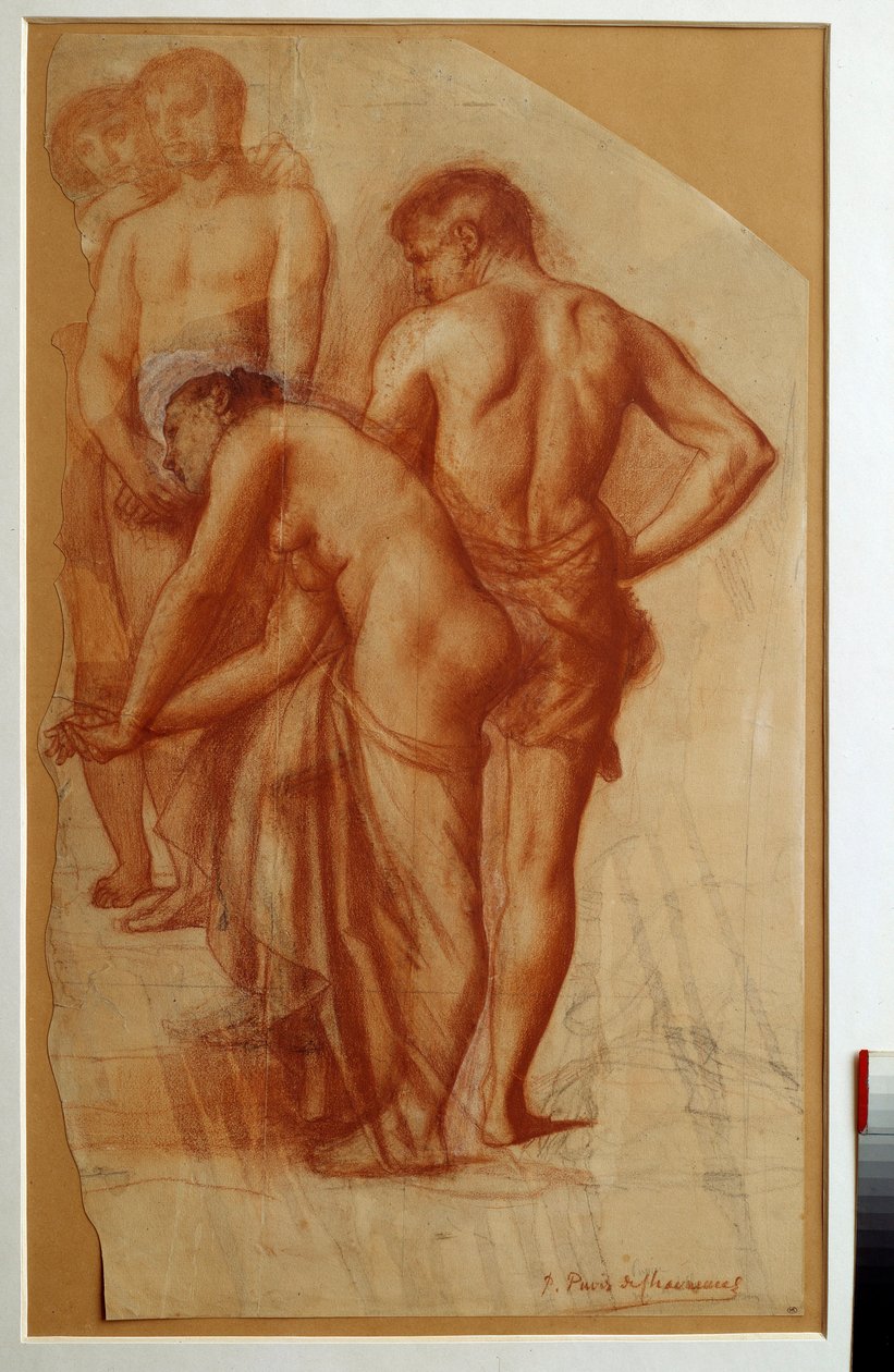Undersøgelse af 4 figurer for "" Rest"". Tegning af Pierre de Puvis De Chavannes (1824-1898) søn. 0,73 x 0,43 m Paris. Orsay Museum af Pierre Puvis de Chavannes