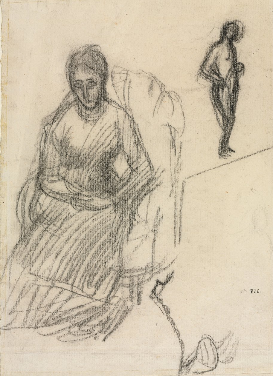 Studie af Madame Marie Cantacuzène; Studie af stående kvindelig nøgen, ca. 1883 (sort kridt) af Pierre Puvis de Chavannes