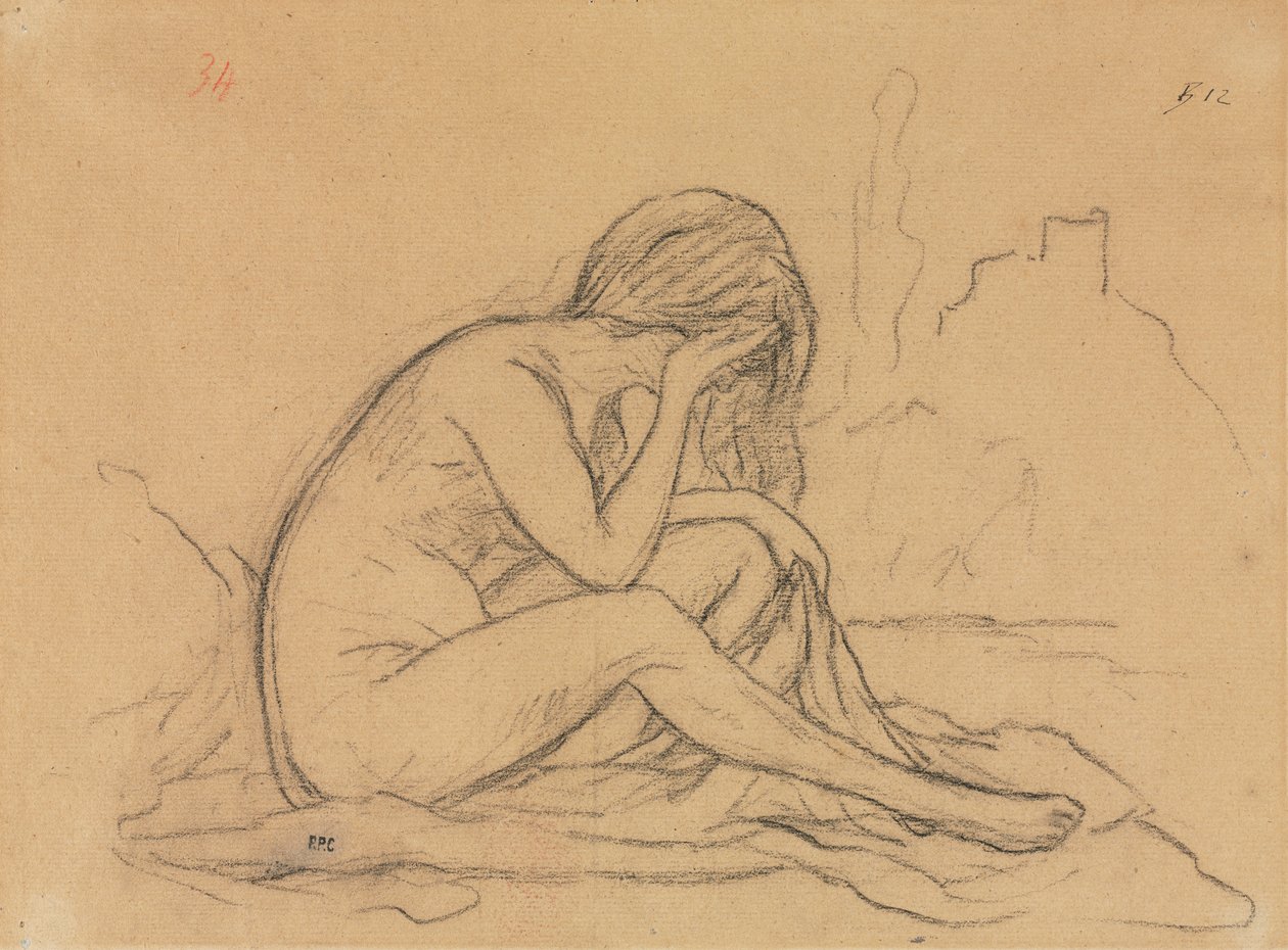Studie af en kvindelig nøgen (muligvis for et urealiseret allegorisk maleri) (recto) af Pierre Puvis de Chavannes