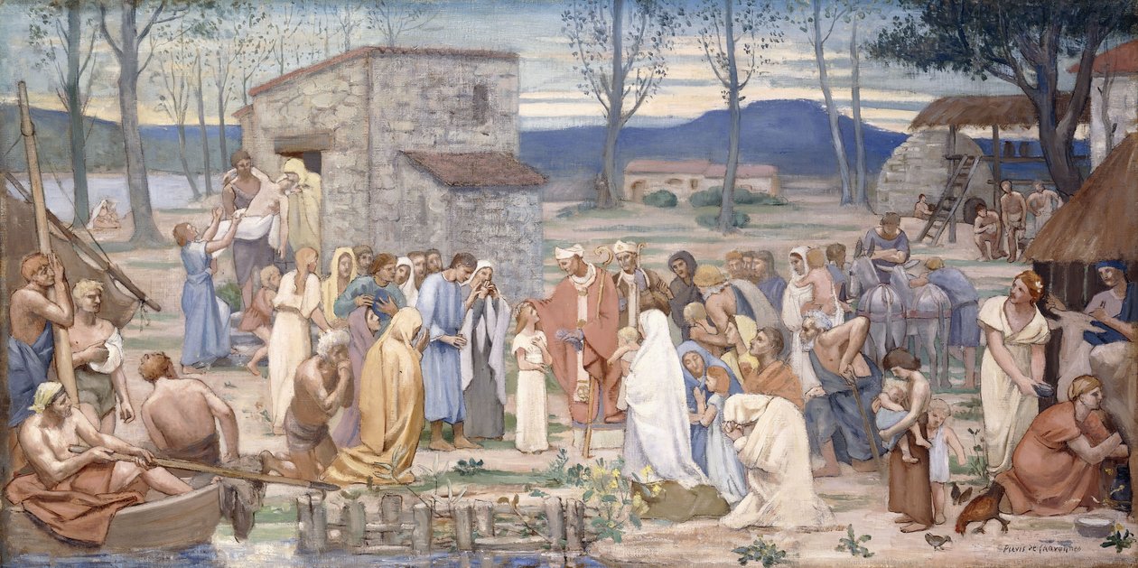 Saint Genevieves barndom, 1874 af Pierre Puvis de Chavannes