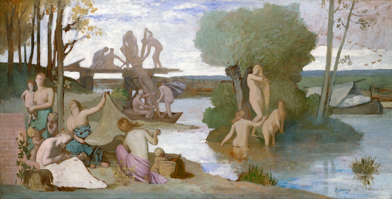 The River, ca. 1864 (olie på papir, lagt ned på lærred) af Pierre Puvis de Chavannes