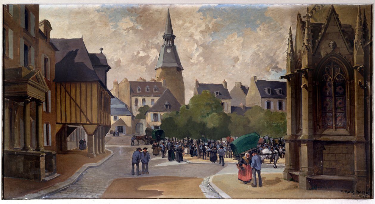 Kalvemarkedet på Place St Sauveur, Dinan - af P. Raig Hasse af Pierre Raighasse