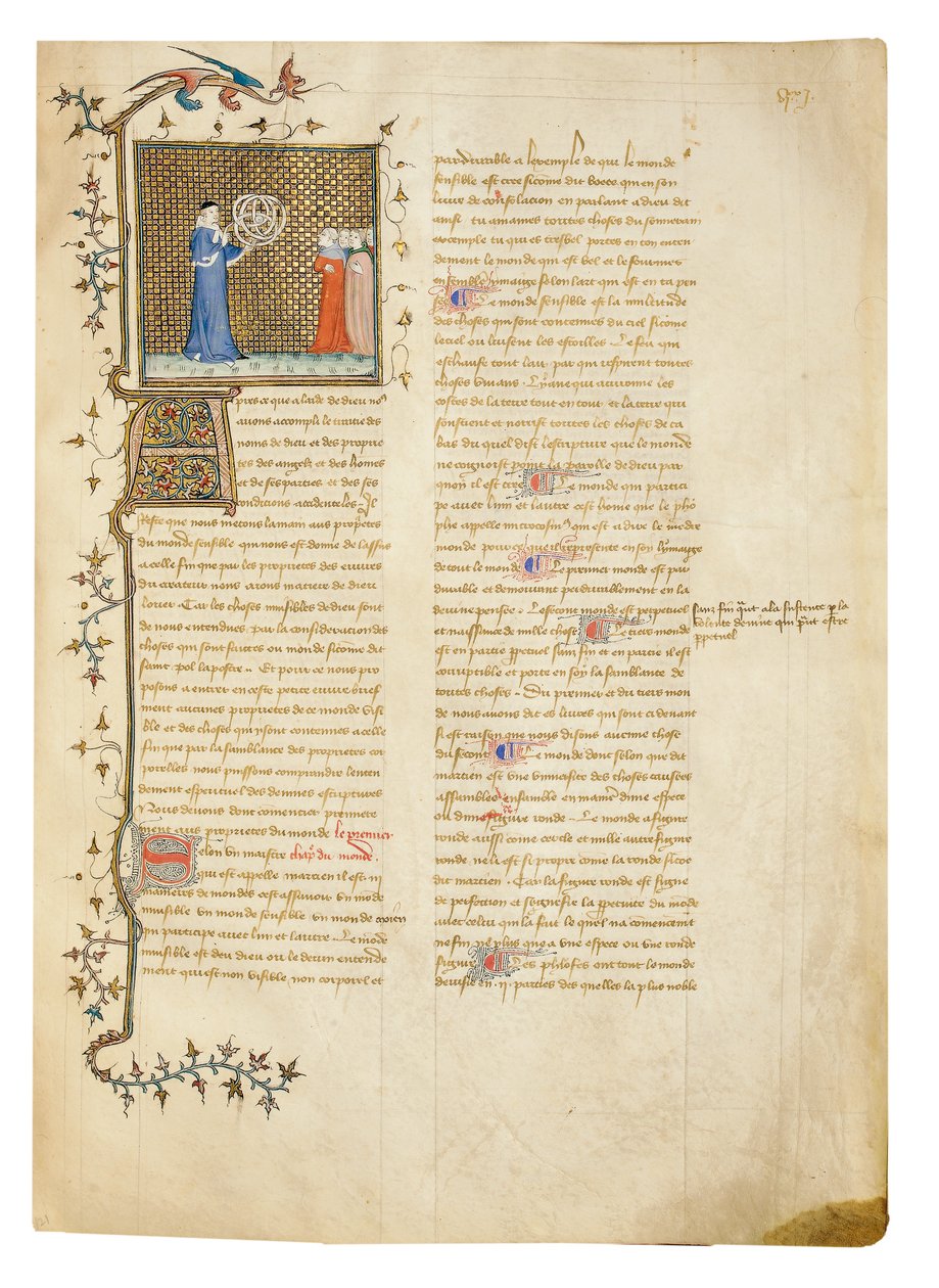 Side fra "The Properties of Things" af Englænderen Bartholomew i den franske oversættelse af Jean Corbechon, ca. 1390 af Pierre Remiet