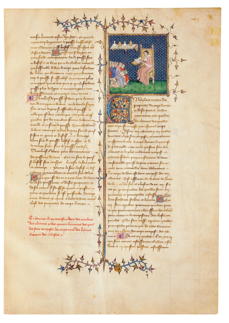 Side fra "The Properties of Things" af Englænderen Bartholomew i den franske oversættelse af Jean Corbechon, ca. 1390 af Pierre Remiet