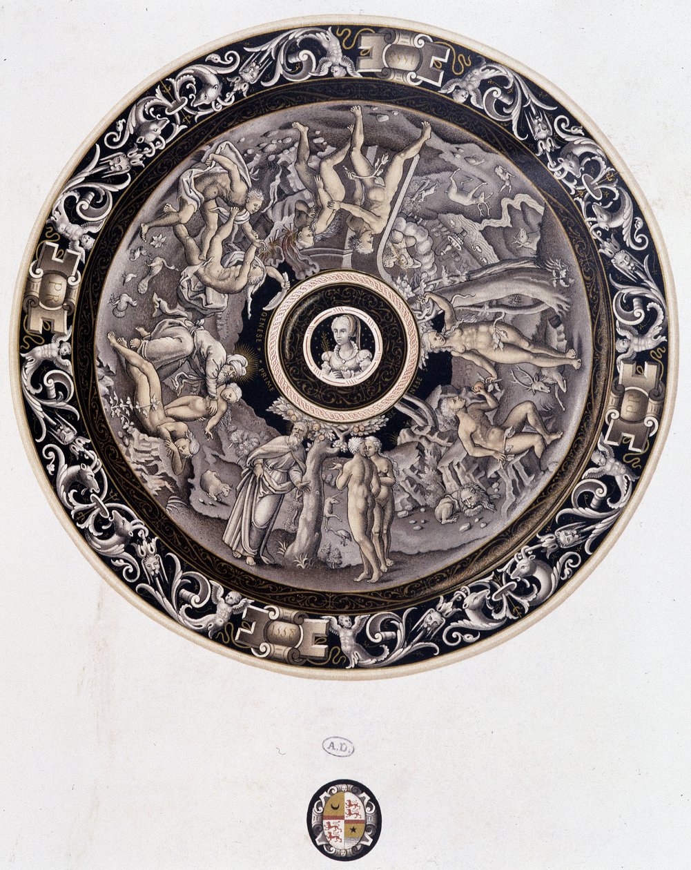 Porcelænstallerken fra det 16. århundrede, der repræsenterer Genesis af Pierre Reymond, Limoges af Pierre Reymond