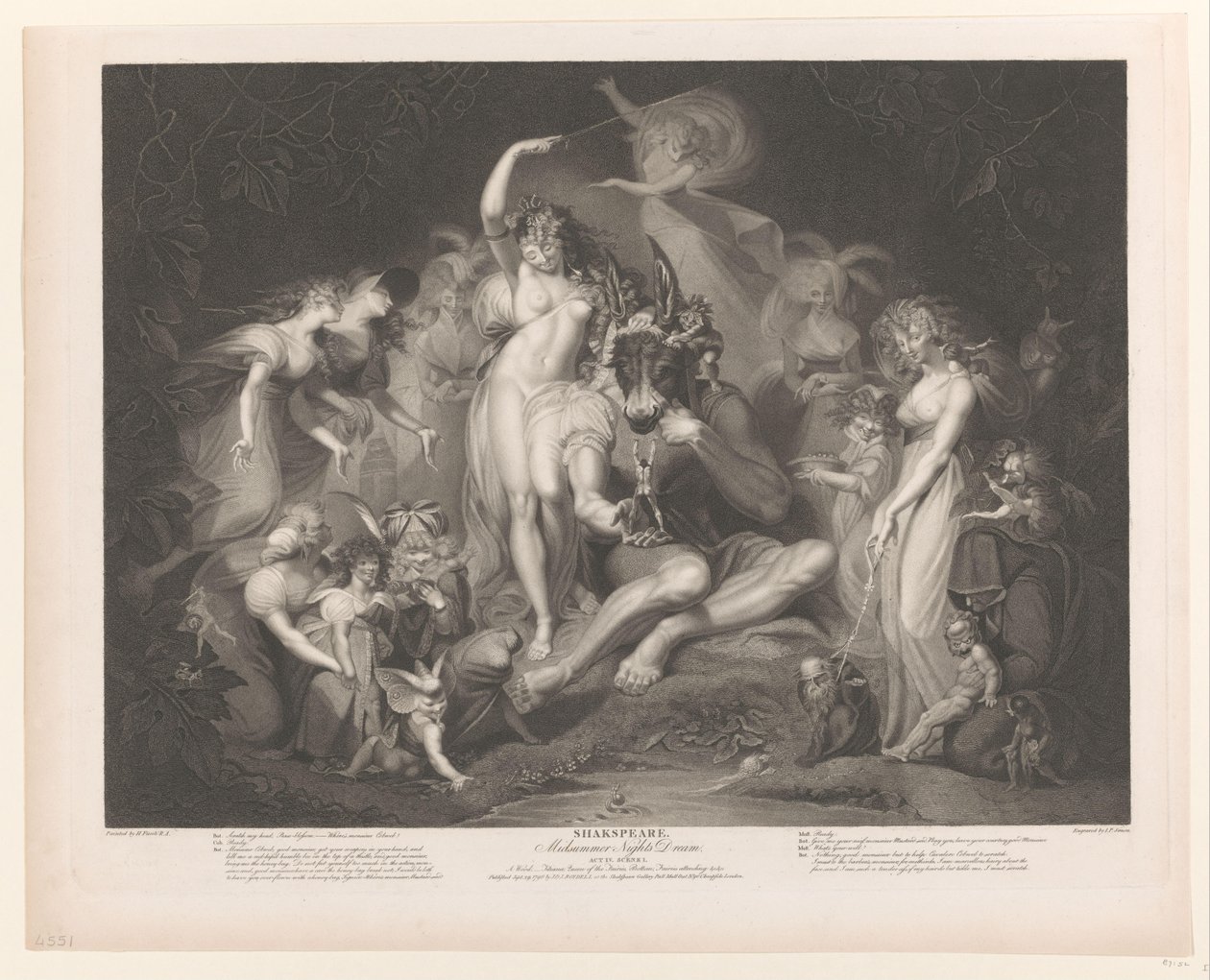 Titania og Bottom omgivet af figurer shakspeare. Midsummer Nights Dream (titel på objekt) af Pierre Simon (II)