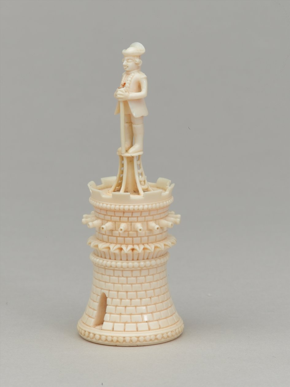 Hvidt tårn, skakbrik, Indien, 1820 ca af Pierre Simon Dequoy