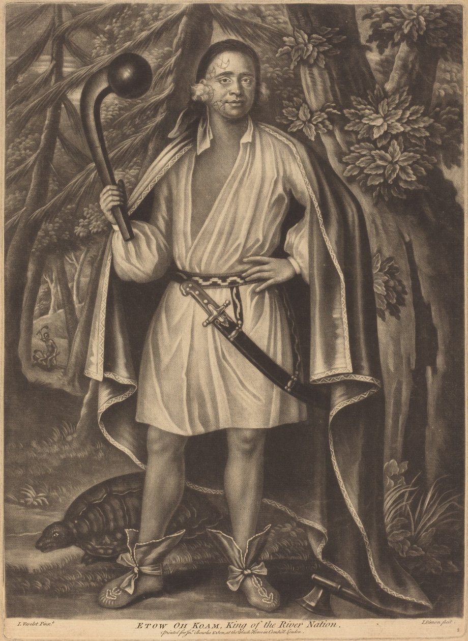 Etow oh Koam, King of the River Nation af Pierre Simon II after John Verelst