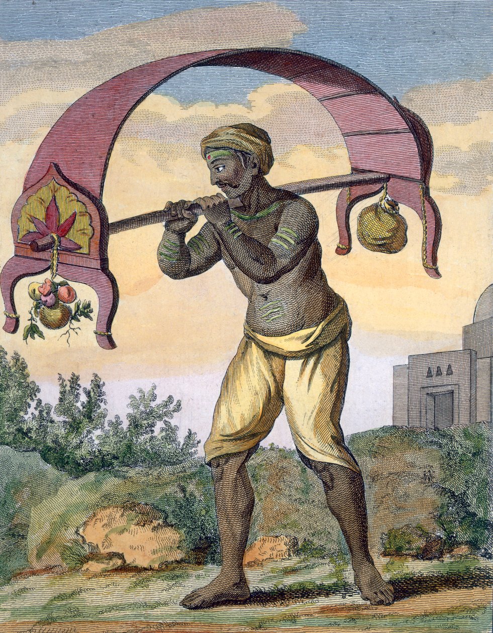 Paeni Caori religiøs hengiven bærer ofre til guderne, 1782. af Pierre Sonnerat