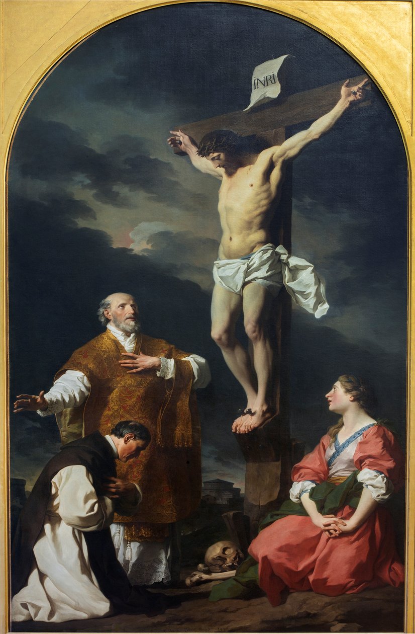 Kristus korsfæstet med den hellige Eusebius, den hellige Philip Neri og den hellige Maria Magdalena af Pierre Subleyras