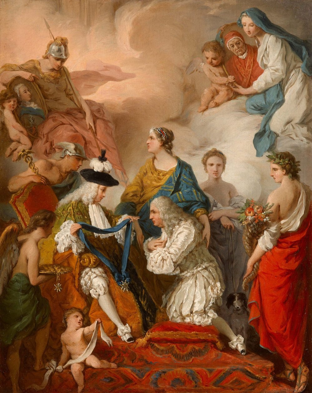 Hertugen af Saint Aignan investerer i Girolamo Vaini, prins af Cantalupe og hertug af Selci, med Helligåndsridderens insignier. af Pierre Subleyras