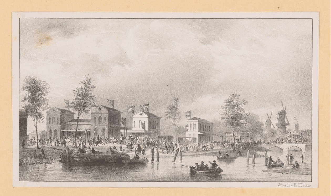 Stationsbygninger ved Rhinbanen i Amsterdam af Pierre Tetar van Elven (possibly)