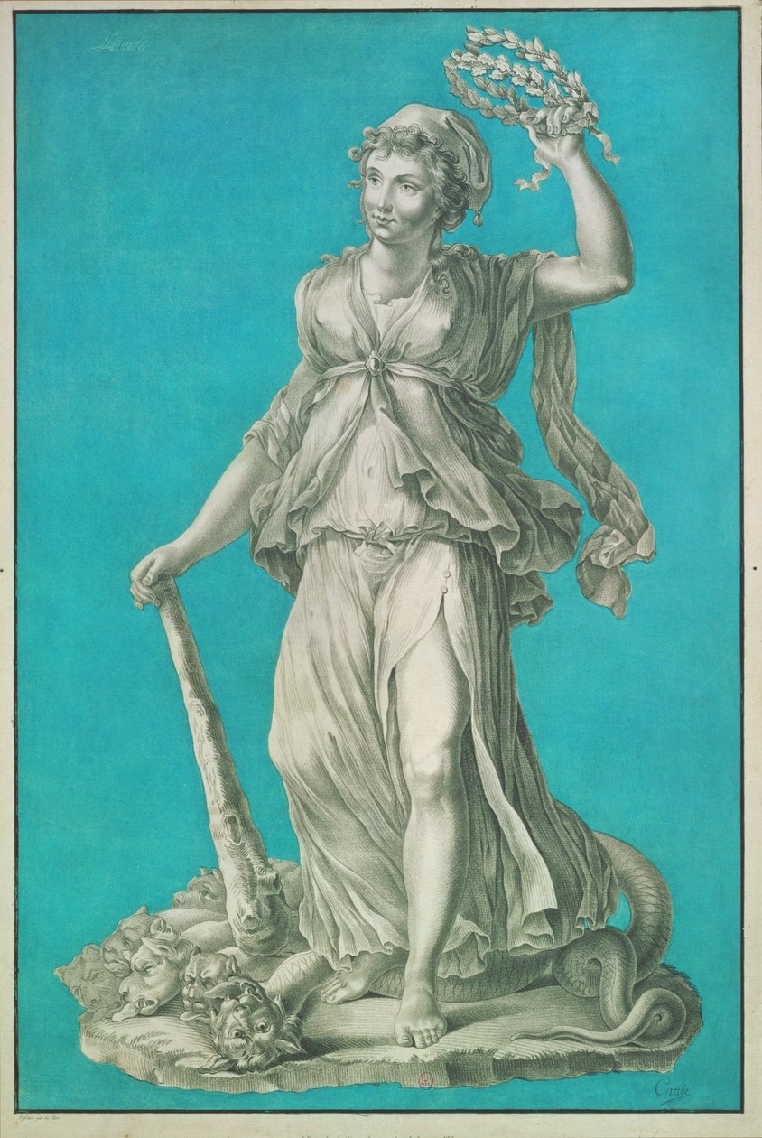 Frihed. Ætsning på blå baggrund af Pierre Thomas Le Clerc