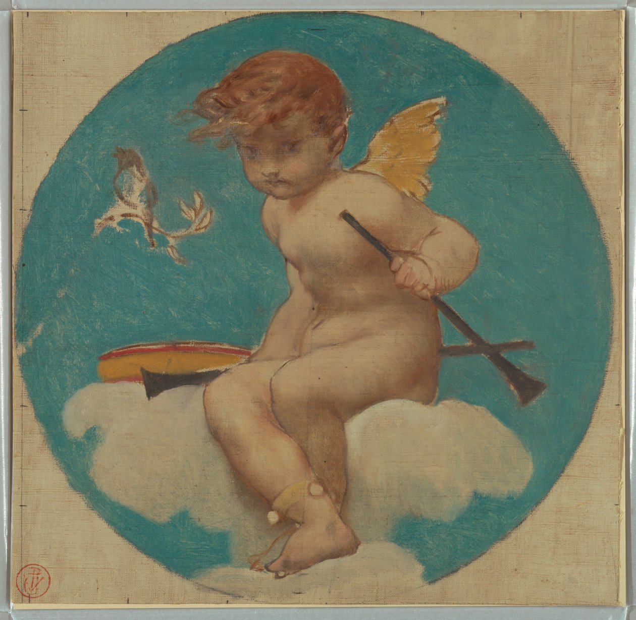 Undersøgelse for Roundel med Putto Holding Attributes of Music af Pierre Victor Galland