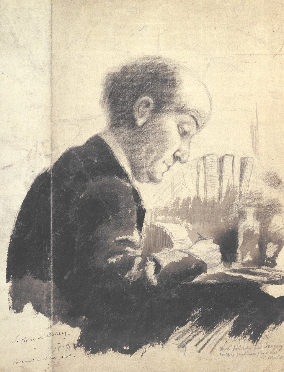 Portræt af Max Jacob (1876-1944) 1917 (blyant og gouache) af Pierre de Belay