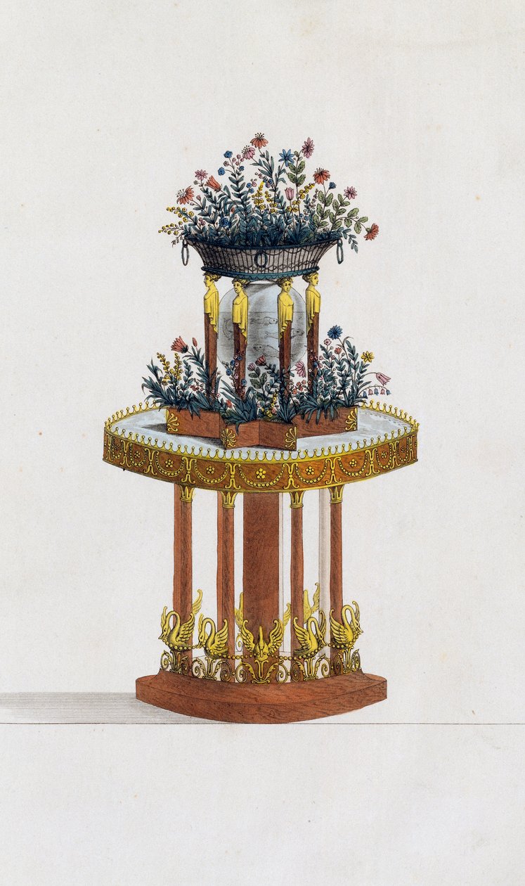 Blomsterstander i mahogni og bronze, tallerken 287, illustration fra Collection de meubles et objects de gout (Samling af møbler og smagsgenstande) af Pierre de La Mesangere