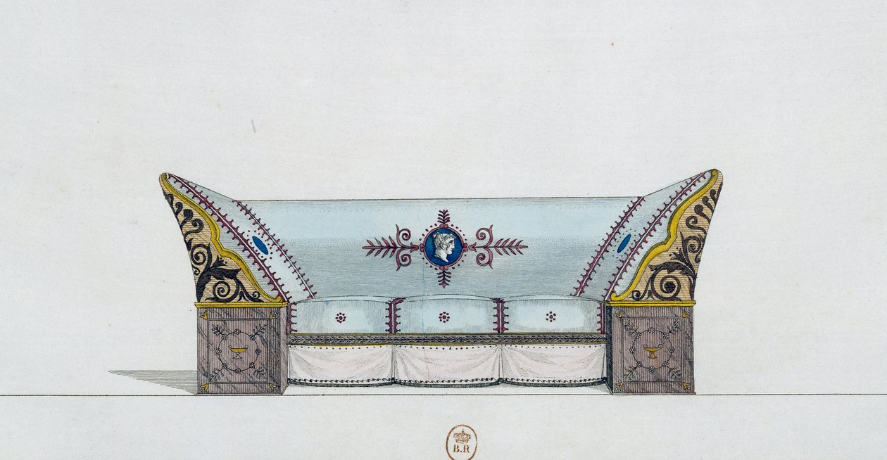 Sofa, plade 106, Illustration fra Collection de Meubles et Objects de Gout (samling af møbler og smagsobjekter) af Pierre de La Mesangere