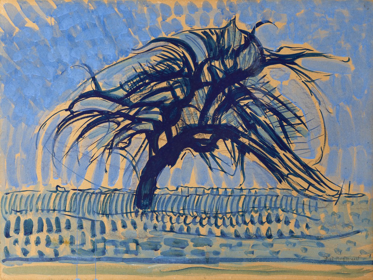 Æbletræ i blåt, 1908-09 (tempera på pap) af Piet Mondrian