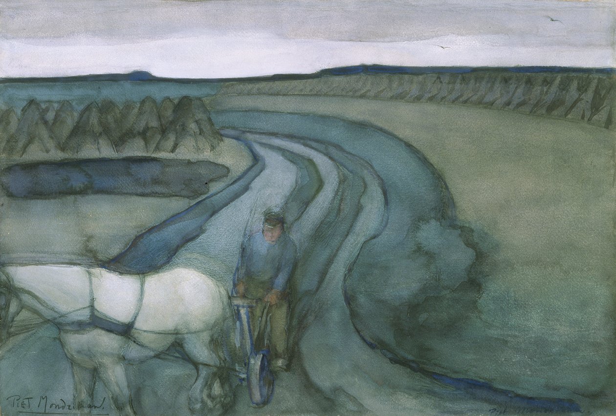 At Work: in the Fields, ca. 1899 (wc med gouache på papir) af Piet Mondrian