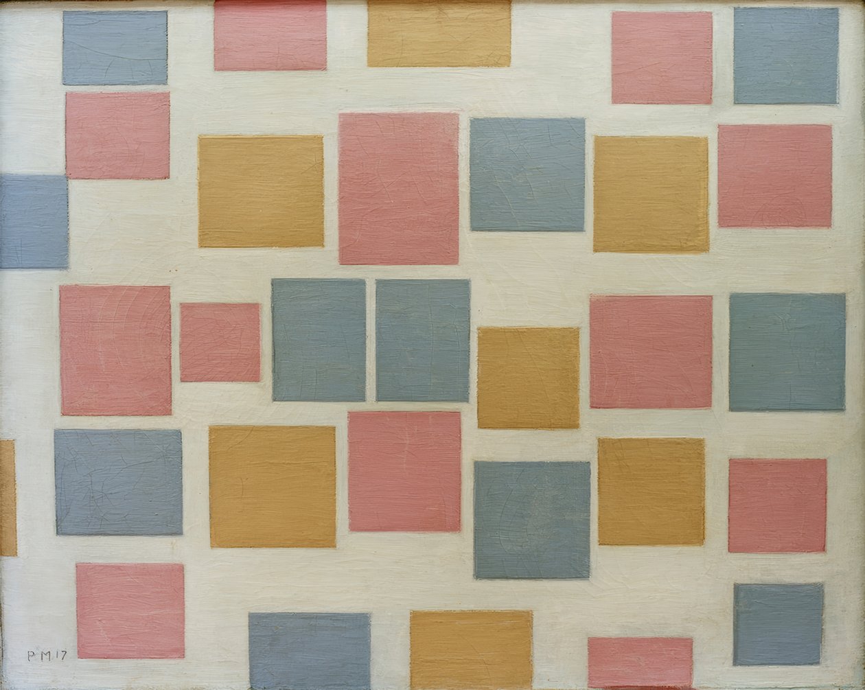 Sammensætning nr. 3; Sammensætning med farvede områder 3 af Piet Mondrian