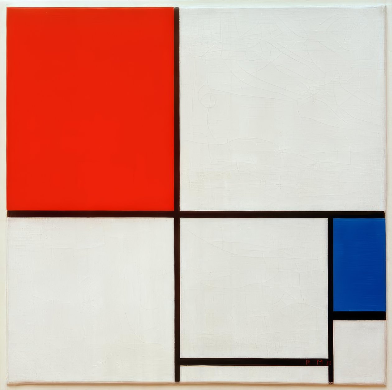 Sammensætning A, med rød og blå af Piet Mondrian