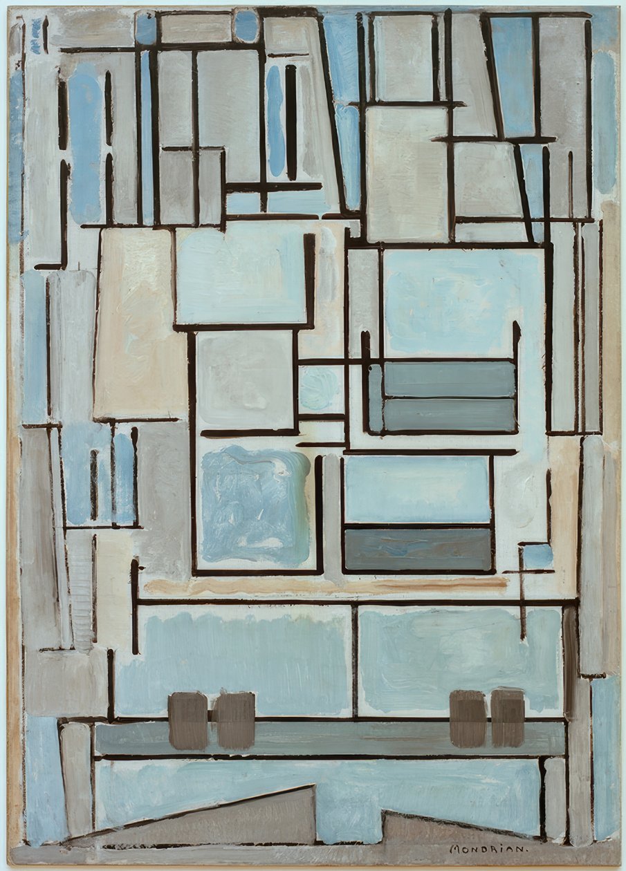 sammensætning nr. VI; sammensætning 9; Blå facade af Piet Mondrian