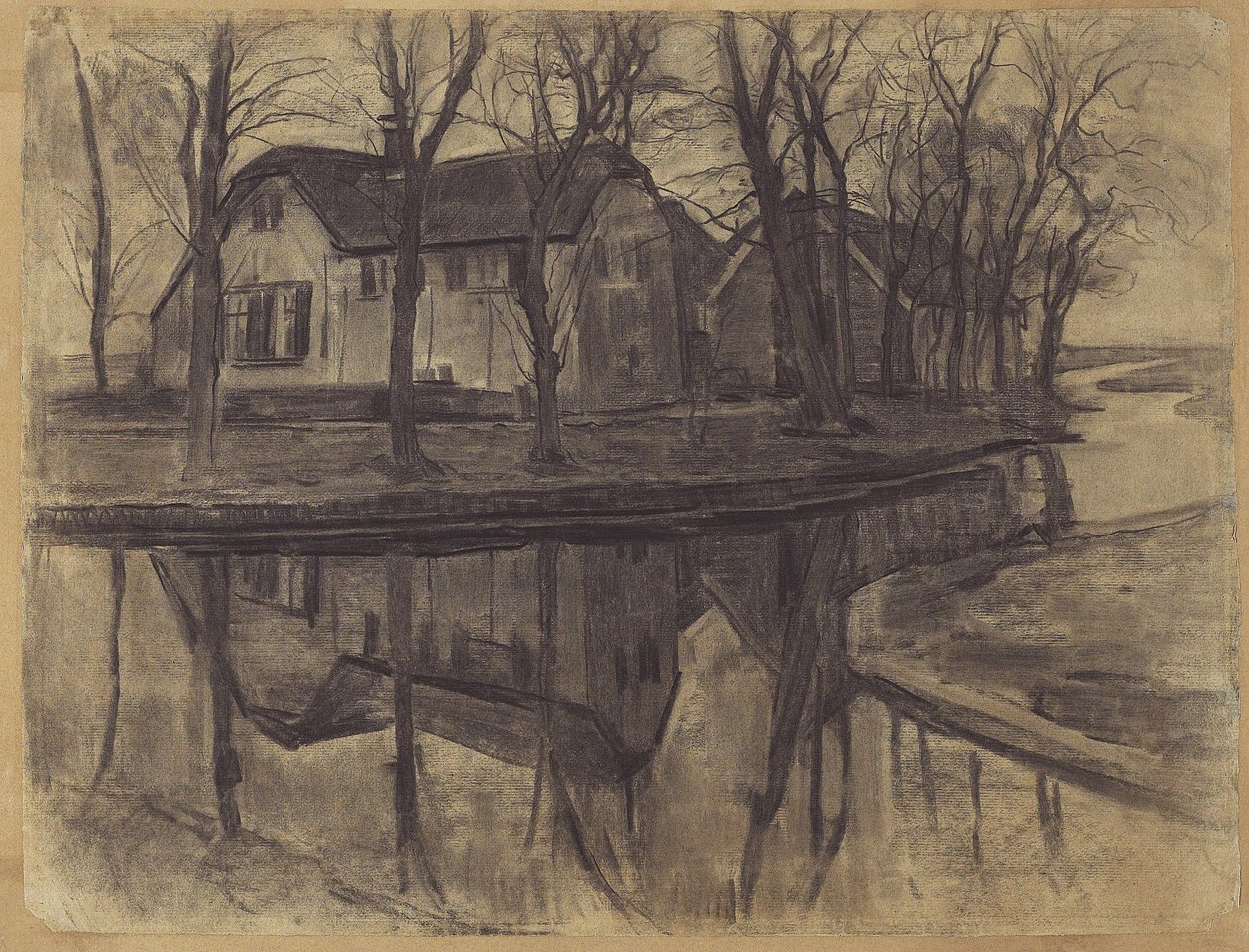 Gård i Duivendrecht, ca. 1905-07 (kul & stub på lagt papir) af Piet Mondrian