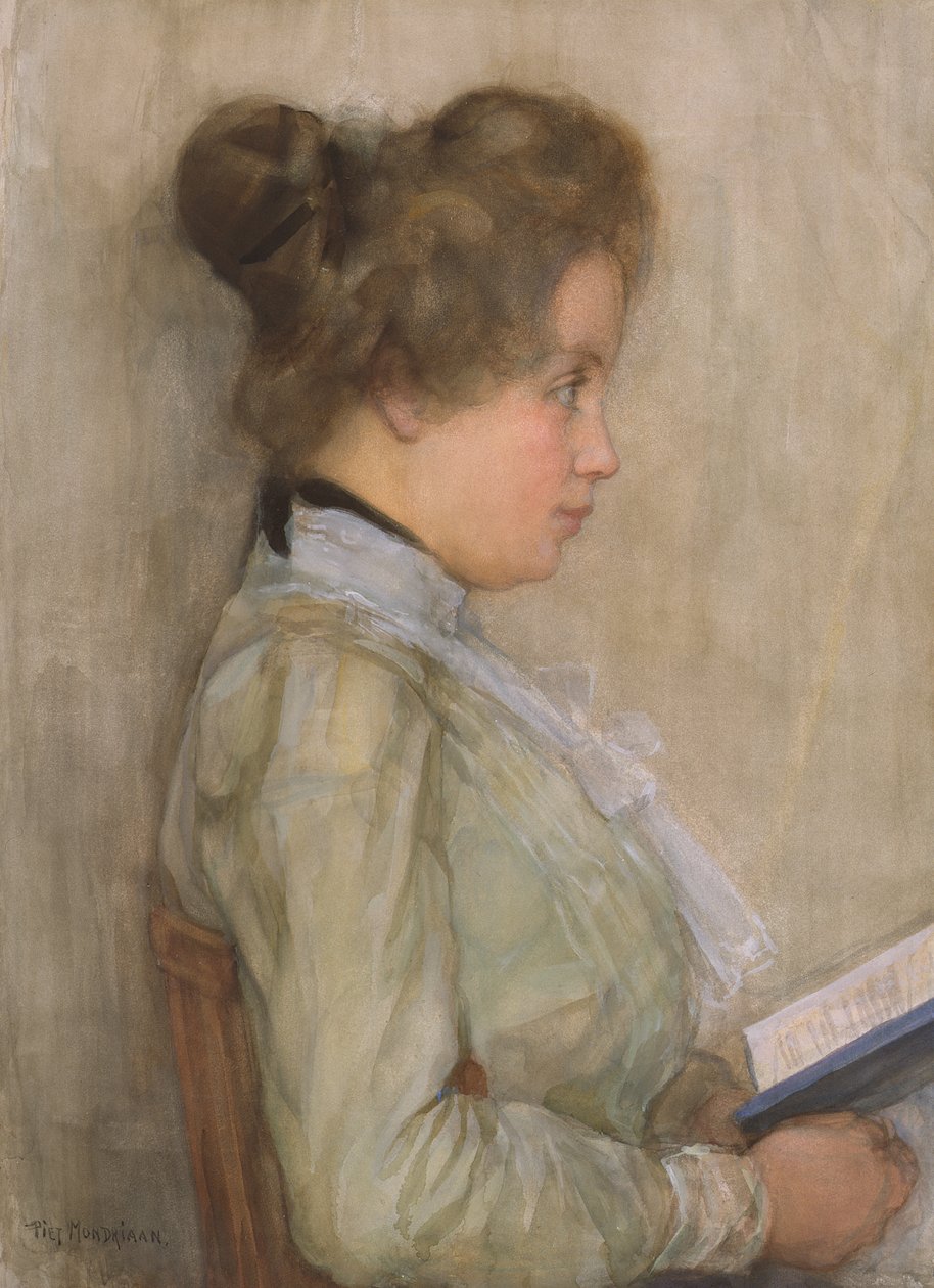 Kvindelig torso i profil med bog, ca. 1898-1900 (wc på papir) af Piet Mondrian