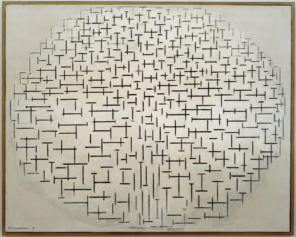 Sammensætning 10 i sort og hvid; Mole og hav af Piet Mondrian