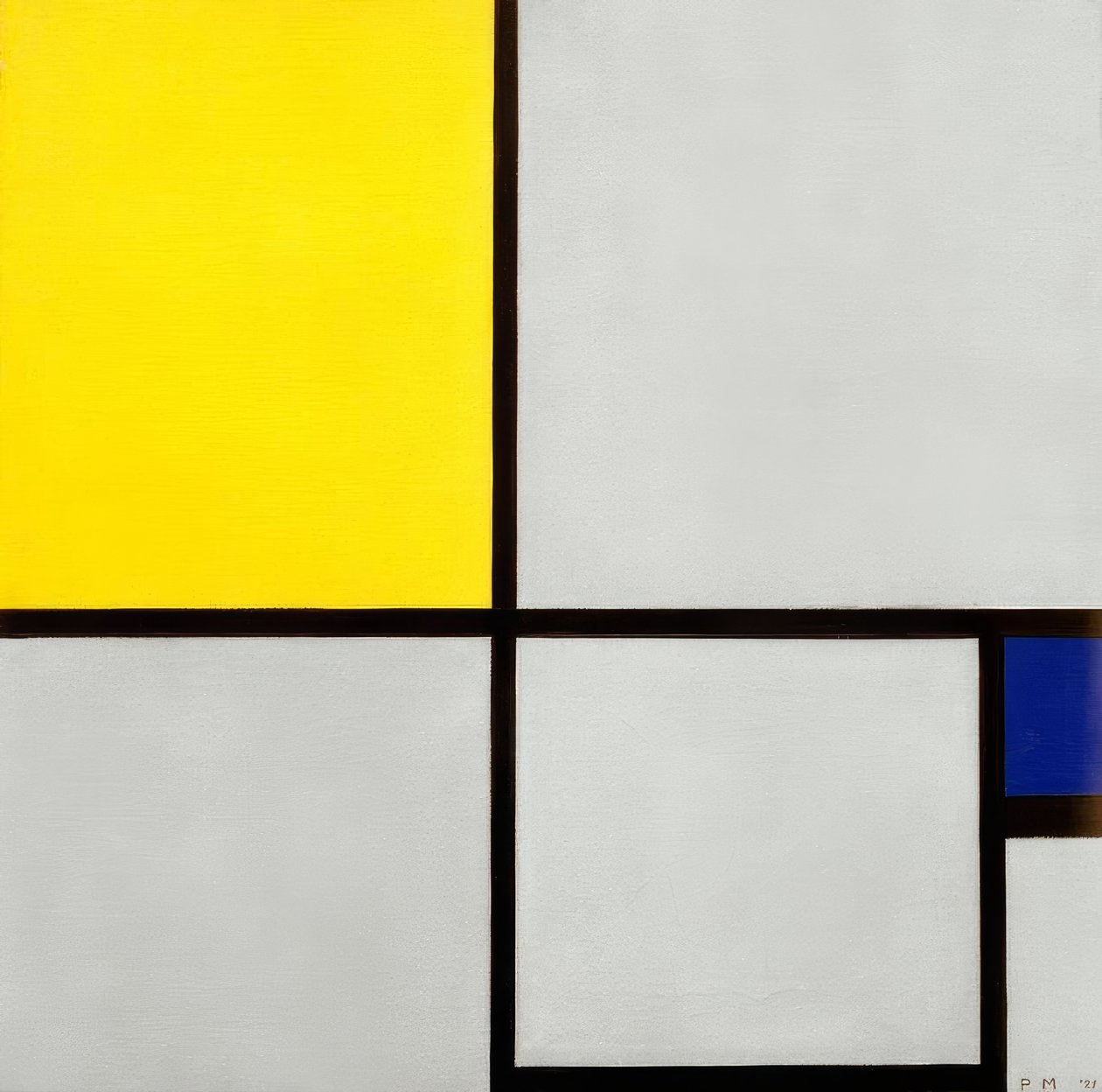 Sammensætning nr. II; Sammensætning med gul og blå af Piet Mondrian