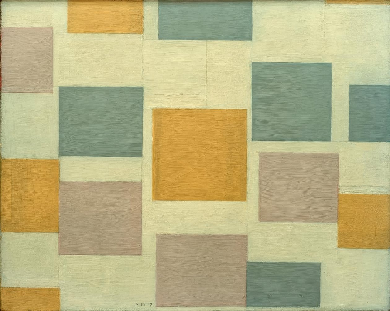 Sammensætning nr. 5; Sammensætning med farvede områder 5 af Piet Mondrian