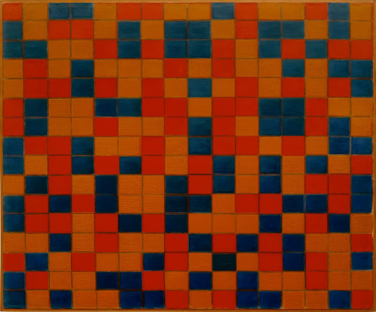 Sammensætning med gitter 8; Skakbræt med mørke farver af Piet Mondrian