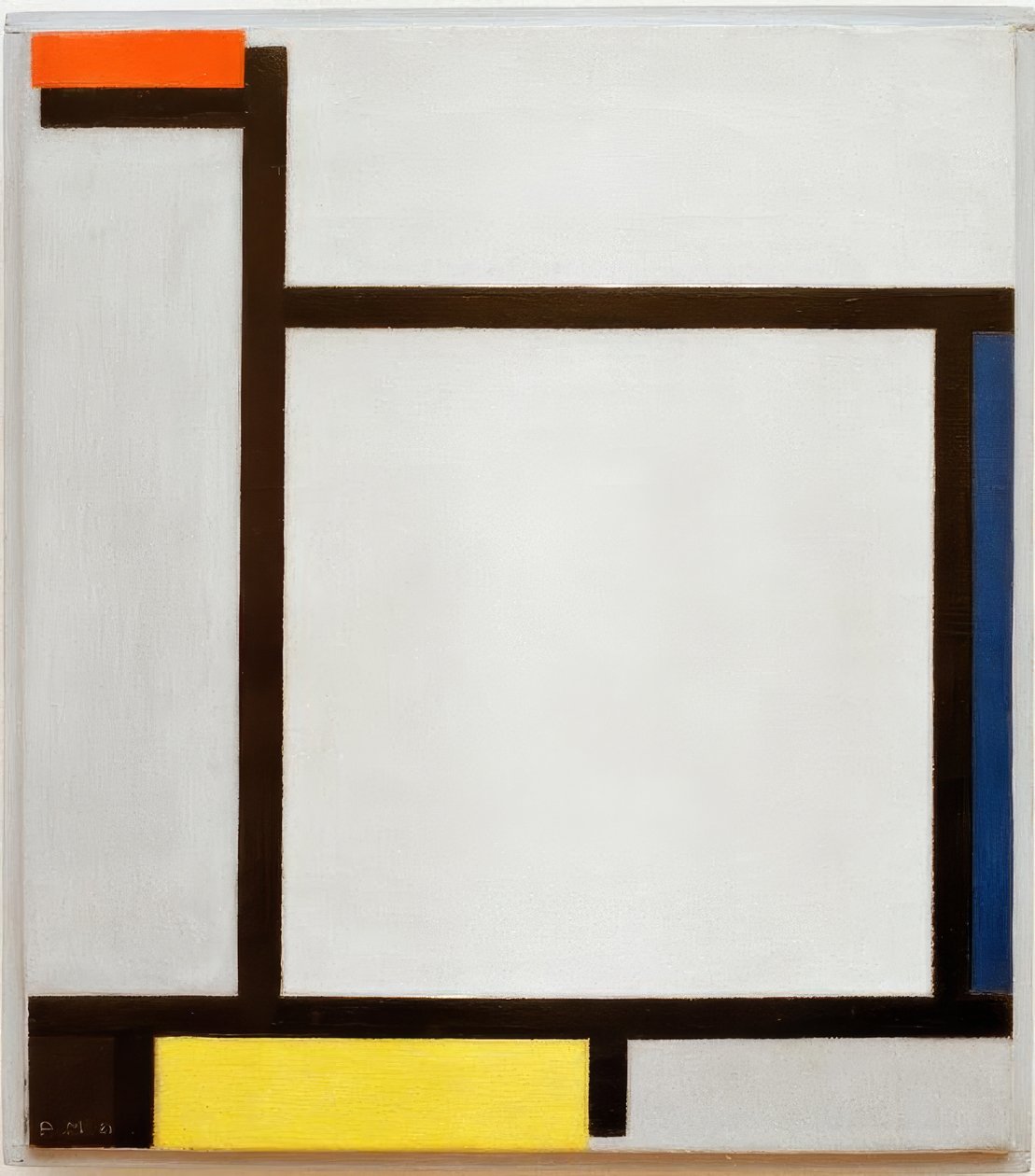 Sammensætning med rød, blå, sort, gul og grå af Piet Mondrian