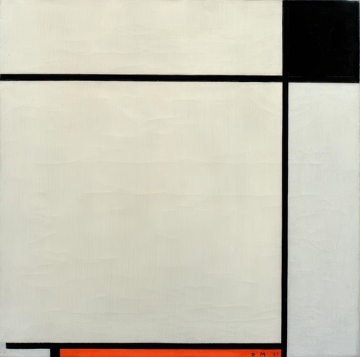 Sammensætning med sort, rød og grå af Piet Mondrian