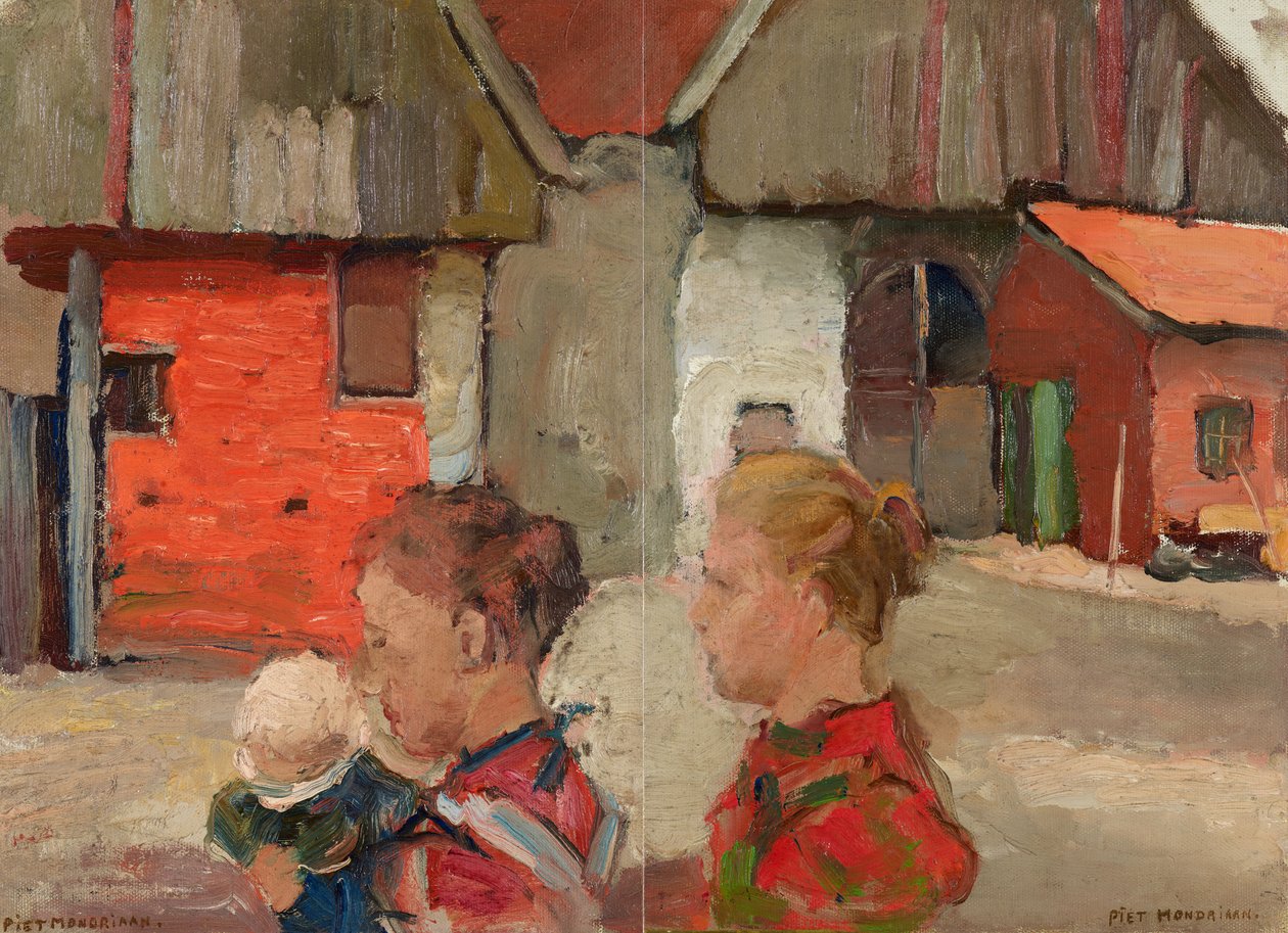 Baggavle af Gaardbygninger med Figurer, 1898-99 af Piet Mondrian
