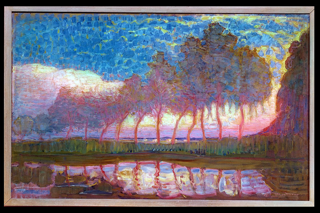 Række af elleve poppel i rød, gul, blå og grøn, 1908 af Piet Mondrian