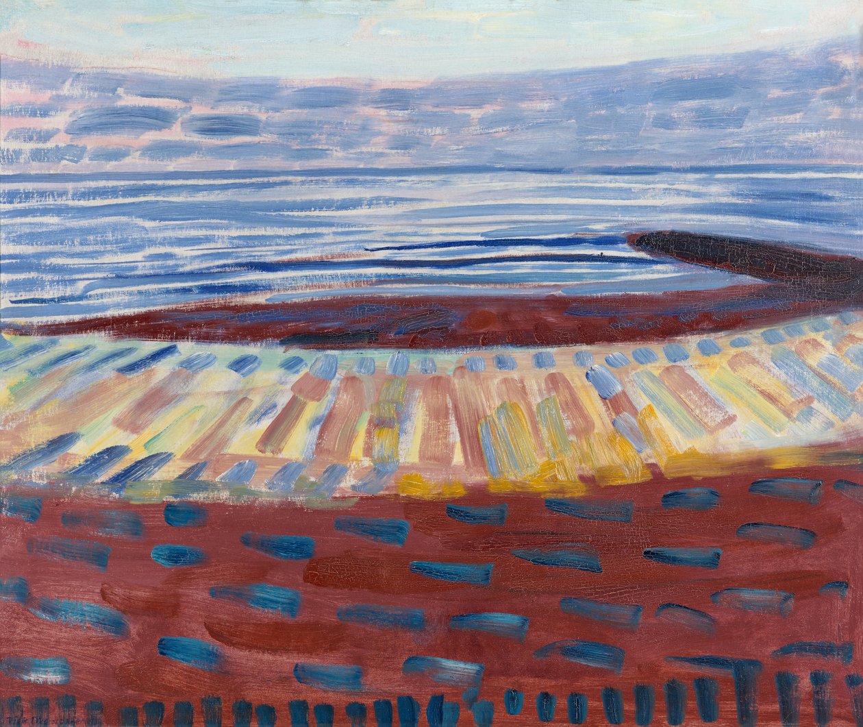 Sea after Sunset, 1909 (olie på pap) af Piet Mondrian