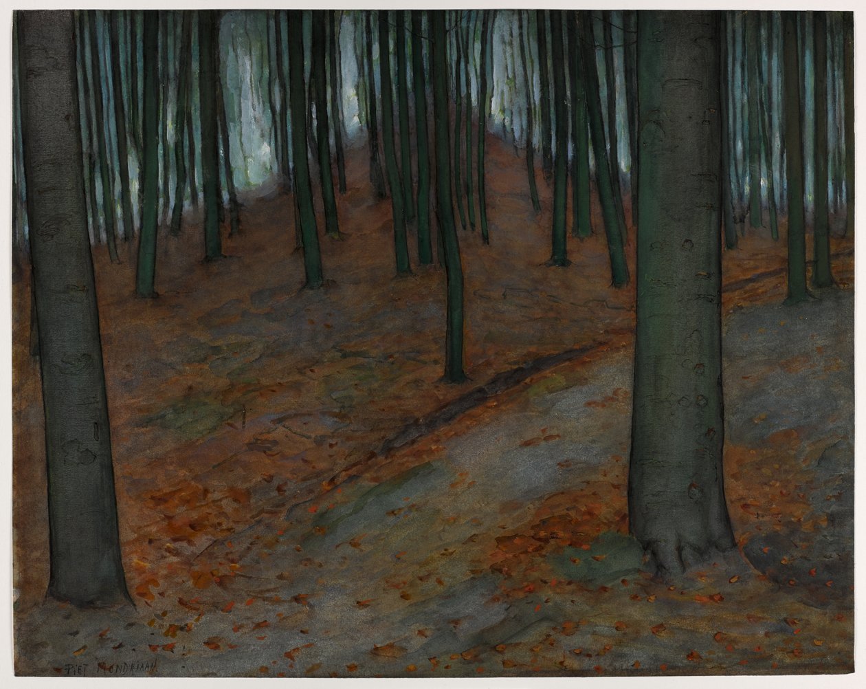 Træ med bøgetræer, ca. 1899 (wc & gouache på papir) af Piet Mondrian