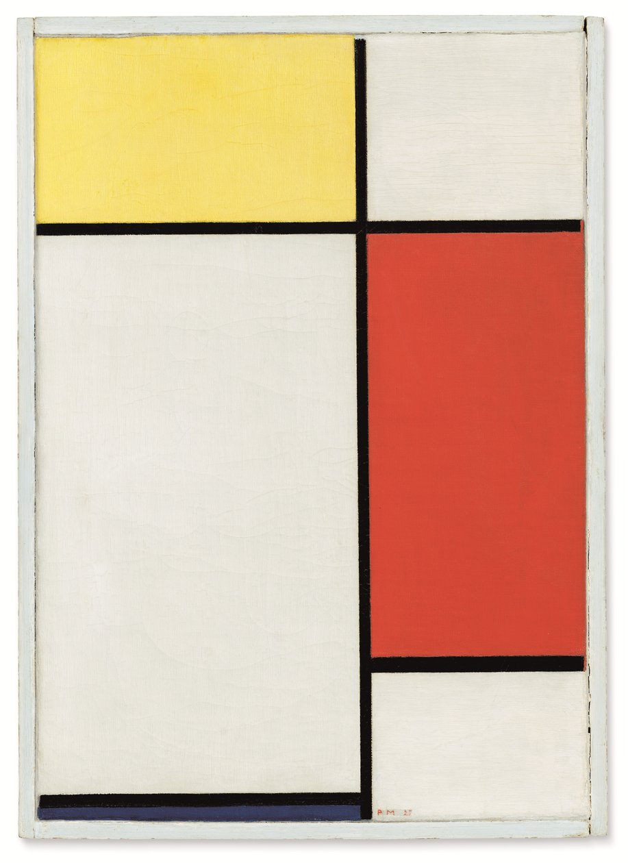 Sammensætning: No. II, med gult, rødt og blåt af Piet Mondrian