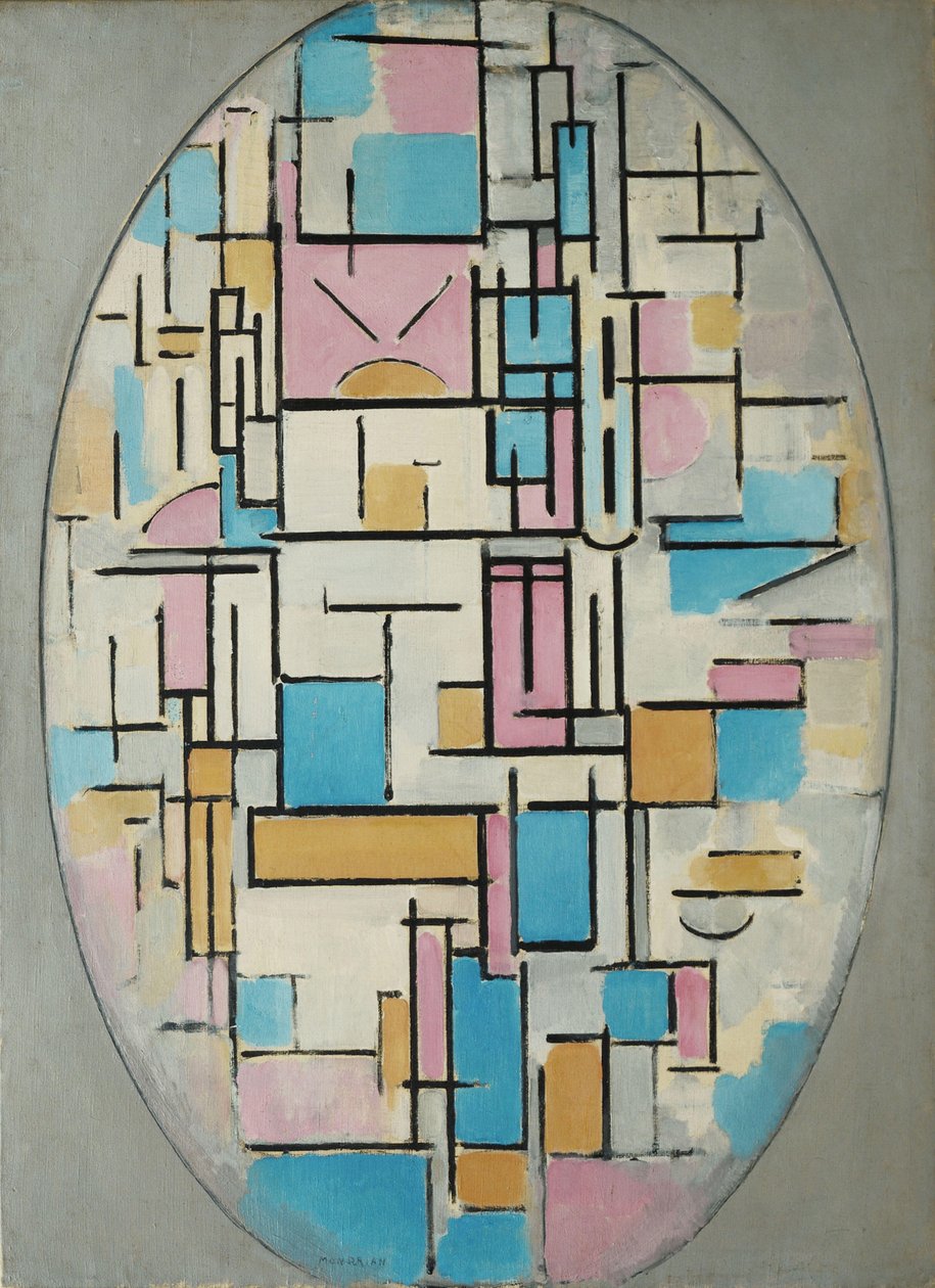 Komposition i oval med farveplaner 1 af Piet Mondrian
