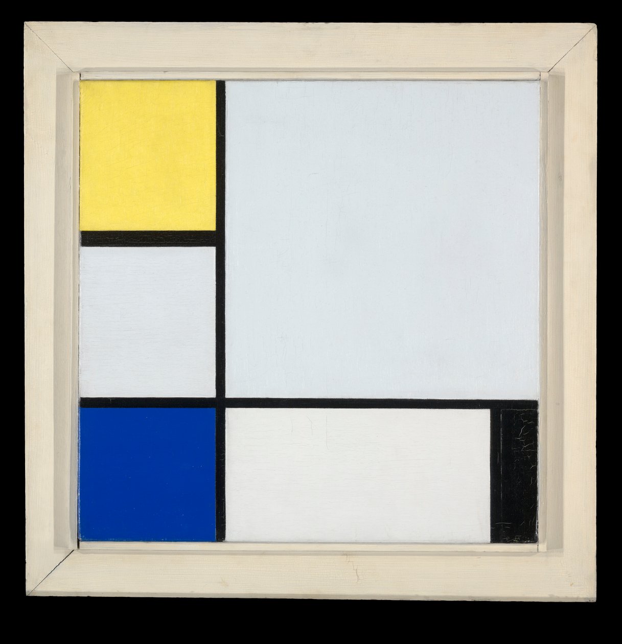 Sammensætning med gul, blå, sort og lyseblå af Piet Mondrian