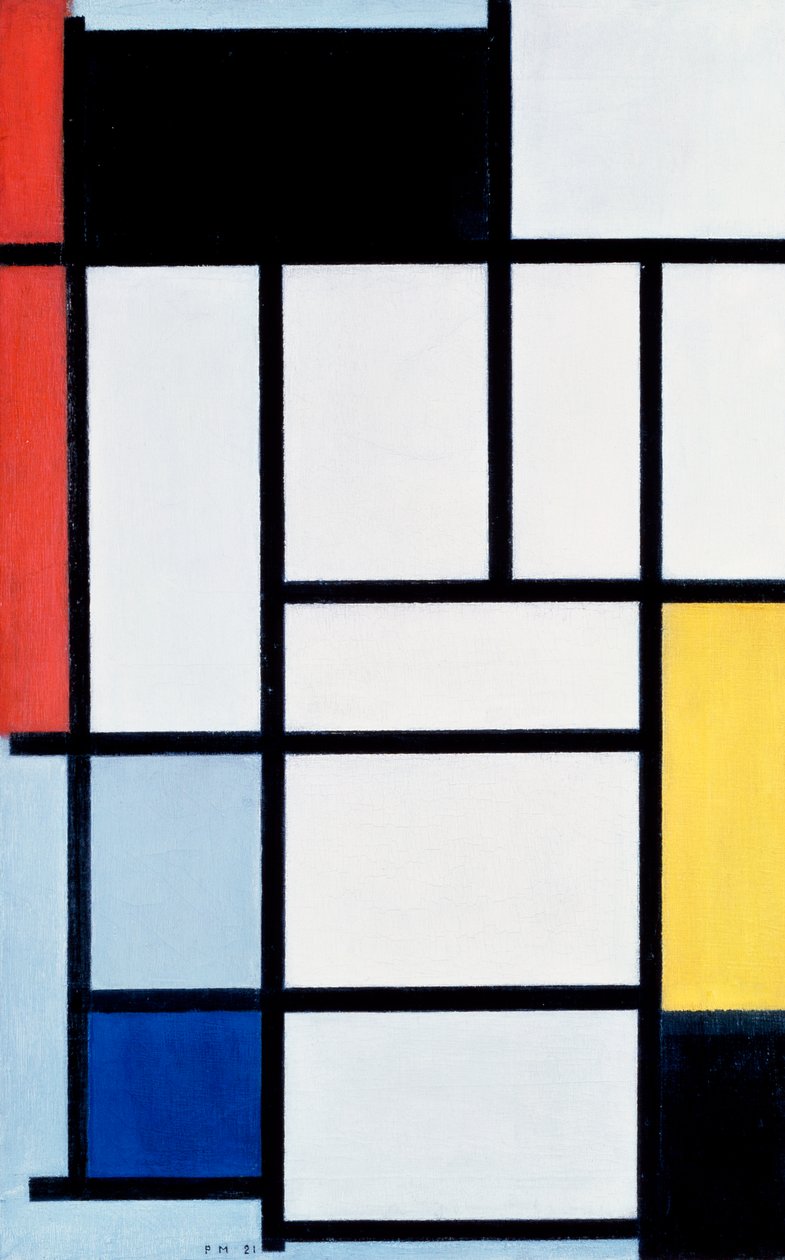 Sammensætning med rød, gul og blå af Piet Mondrian